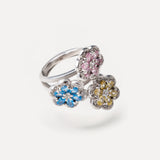 Anello Triplo Fiore Multicolor - Argento
