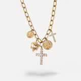 Collana con Ciondoli Croci, Monete e Cuore Sacro –  Oro