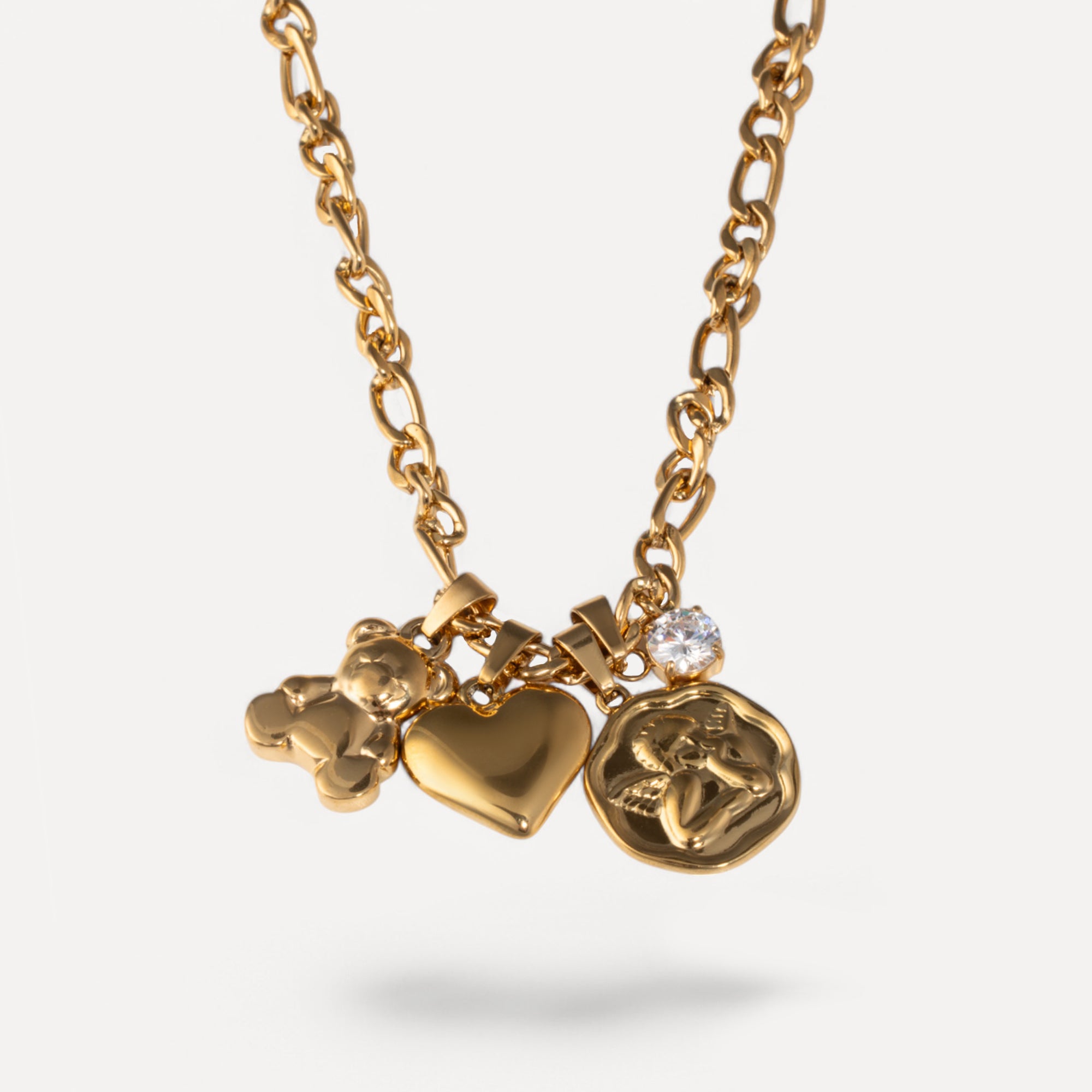 Collana con Ciondoli Angelo, Cuore, Orsetto e Zircone