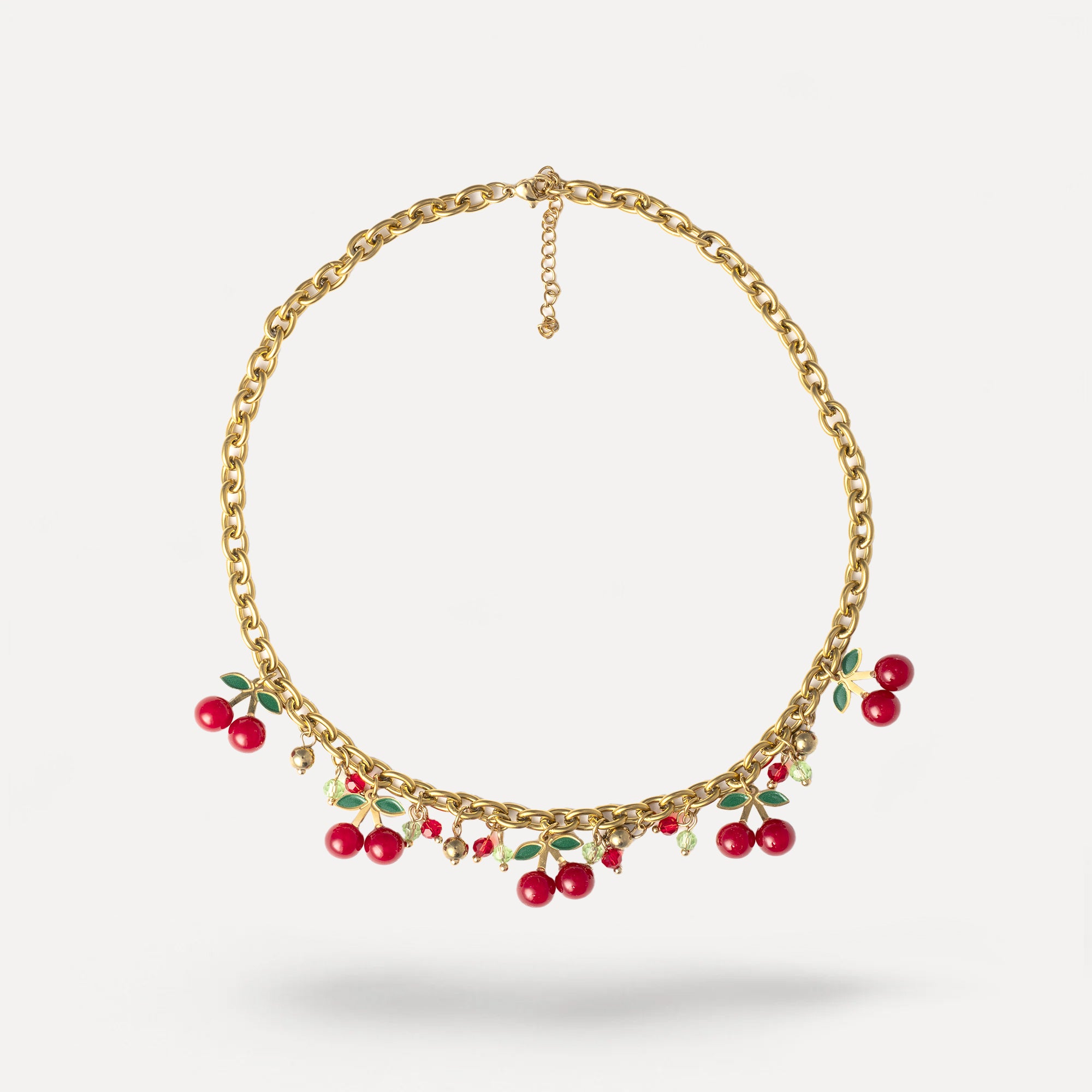 Collana con Ciondoli Ciliegia e Foglioline Smaltate